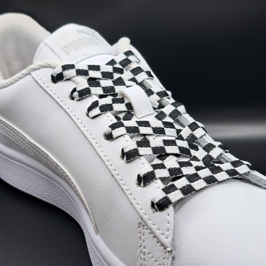 Blokjes Print Zwart Wit Multikleur Veters 110cm