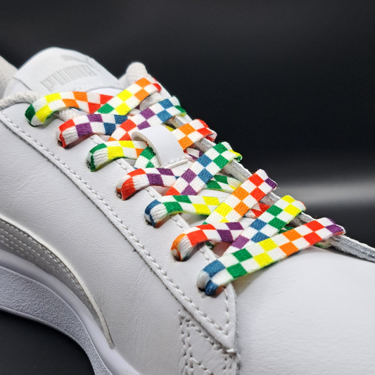 Blokjes Print Regenboog/Rainbow Multikleur Veters 120cm