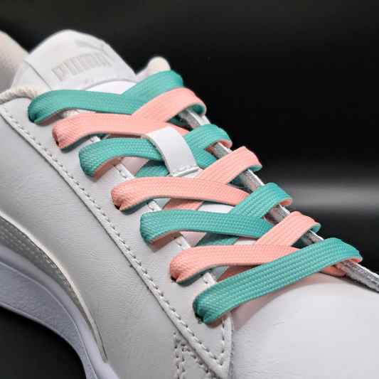 Dubbelzijdige Roze Turquoise/Turkoois Multikleur Veters 120 cm