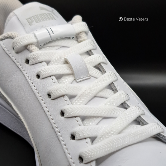 Elastische schoenveters met magnetisch sluiting klem - Wit