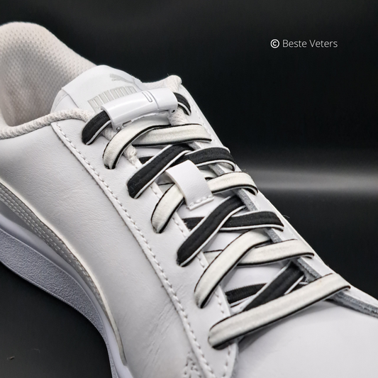 Elastische schoenveters met magnetisch sluiting klem - Zwart en Wit