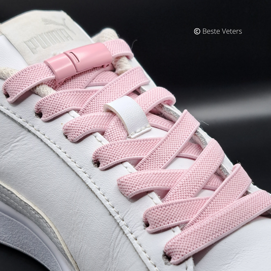 Elastische schoenveters met magnetisch sluiting klem - Lichtroze