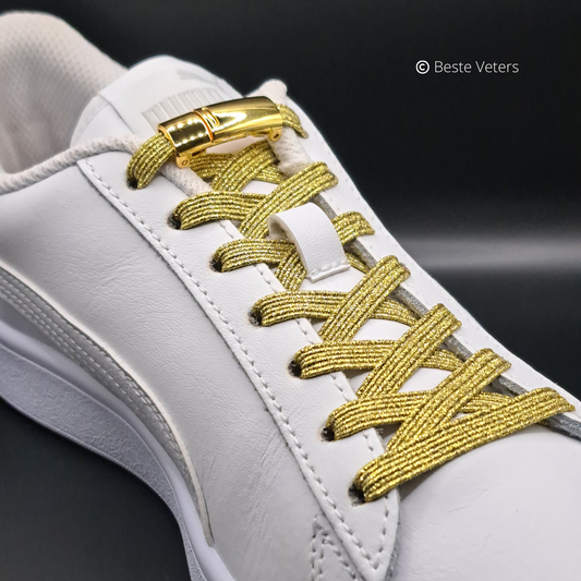 Elastische schoenveters met magnetisch sluiting klem - Goud