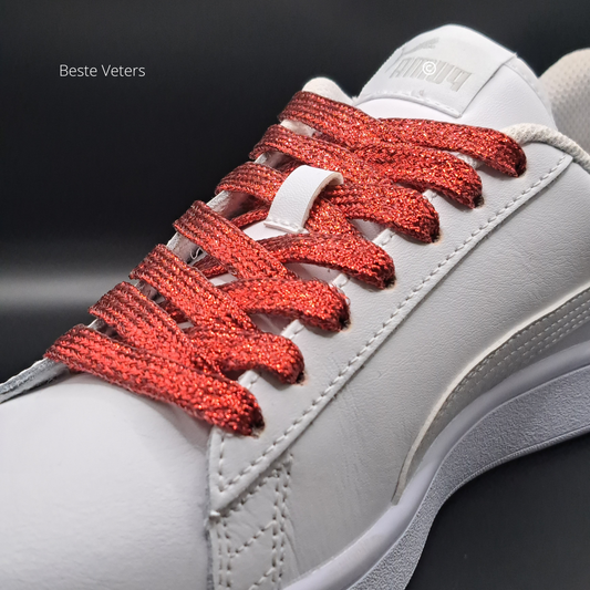 Glitterveters in rood kleur, 120cm lang