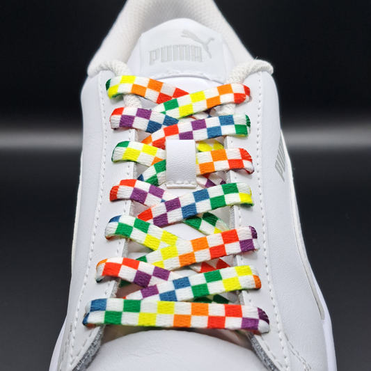 Blokjes Print Regenboog/Rainbow Multikleur Veters 120cm