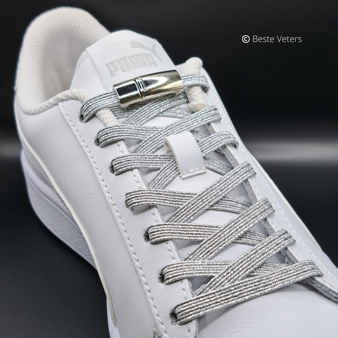 Elastische schoenveters met magnetisch sluiting klem - Zilver