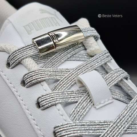Elastische schoenveters met magnetisch sluiting klem - Zilver