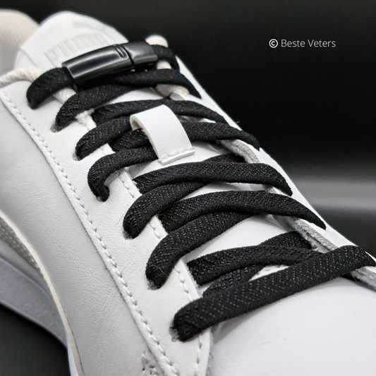 Elastische schoenveters met magnetisch sluiting klem - Zwart