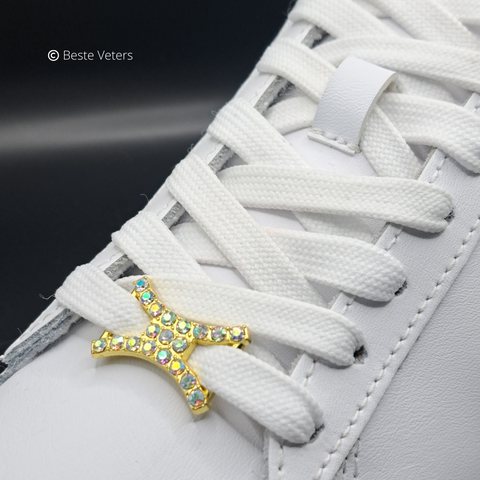 Stijlvol goud schoenveter gespen met multi kleur diamanten