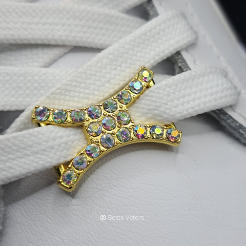 Stijlvol goud schoenveter gespen met multi kleur diamanten