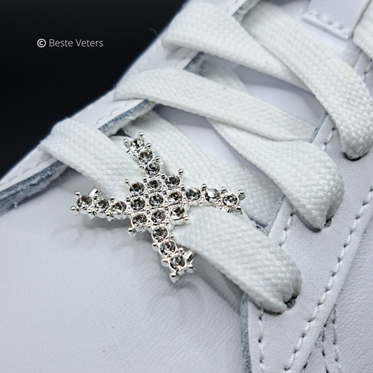 Stijlvol zilver schoenveter gespen met witte diamanten