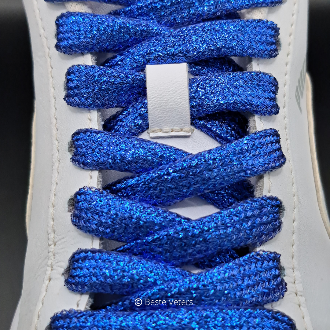 Glitterveters in blauw kleur, 120cm lang