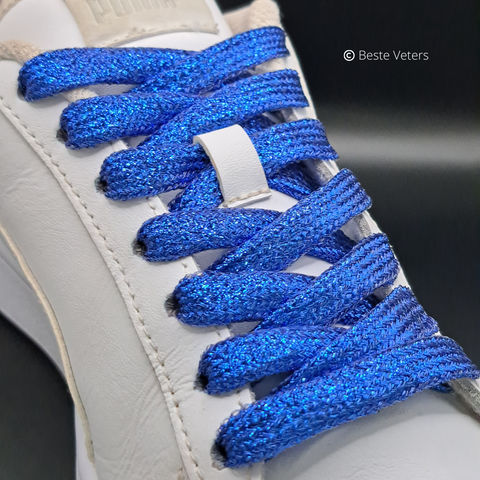 Glitterveters in blauw kleur, 120cm lang