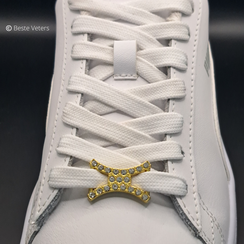 Stijlvol goud schoenveter gespen met witte diamanten