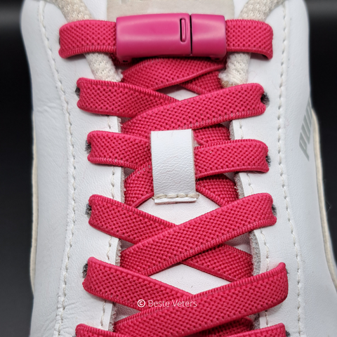 Elastische schoenveters met magnetisch sluiting klem - Donker Roze