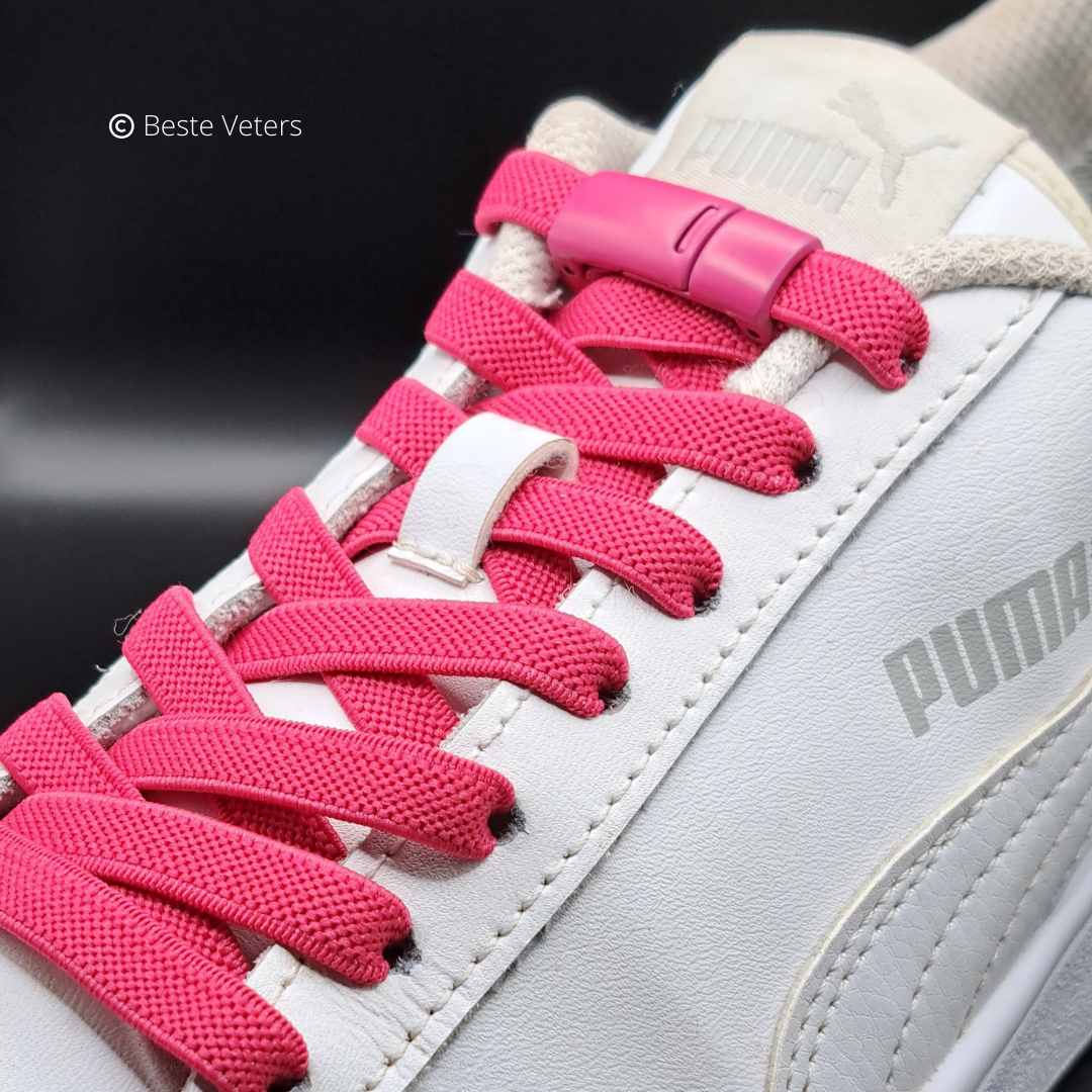 Elastische schoenveters met magnetisch sluiting klem - Donker Roze