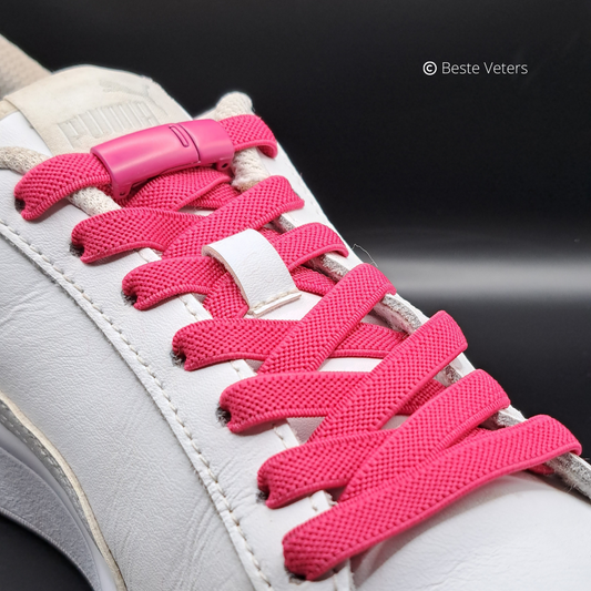 Elastische schoenveters met magnetisch sluiting klem - Donker Roze