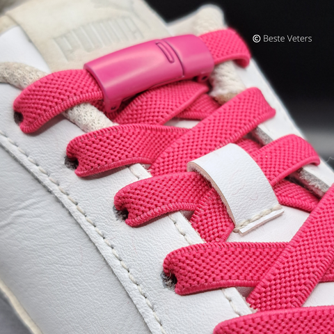 Elastische schoenveters met magnetisch sluiting klem - Donker Roze