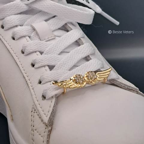 Luxe schoenveters gespen met goud vleugels en diamanten