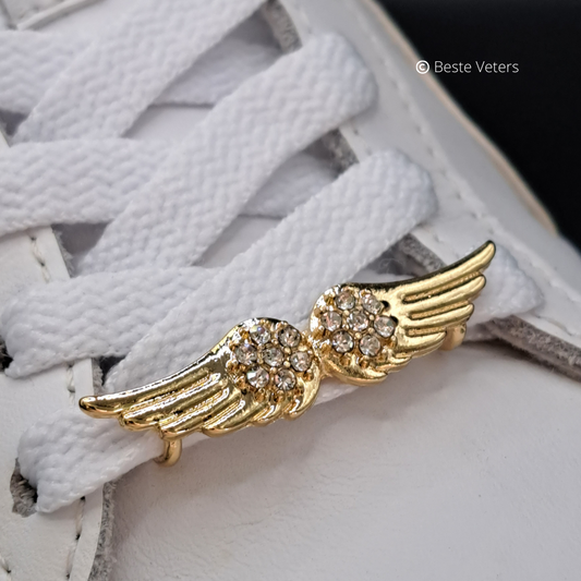 Luxe schoenveters gespen met goud vleugels en diamanten