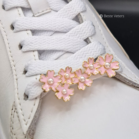 Luxe schoenveters gespen met roze bloemen