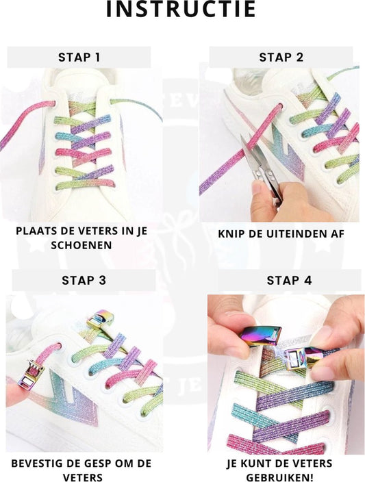 Elastische schoenveters met magnetisch sluiting klem - Wit