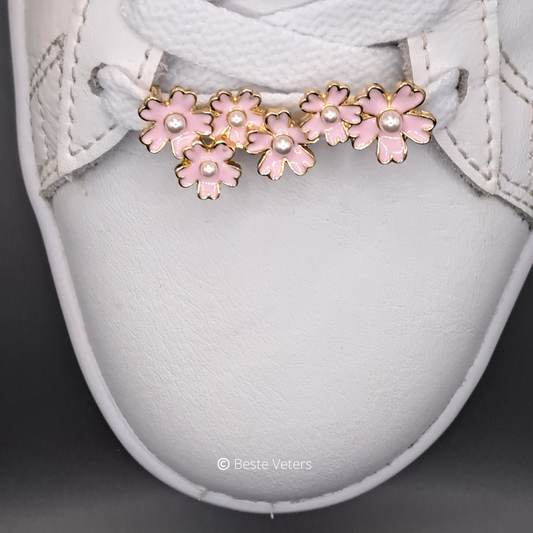 Luxe schoenveters gespen met roze bloemen