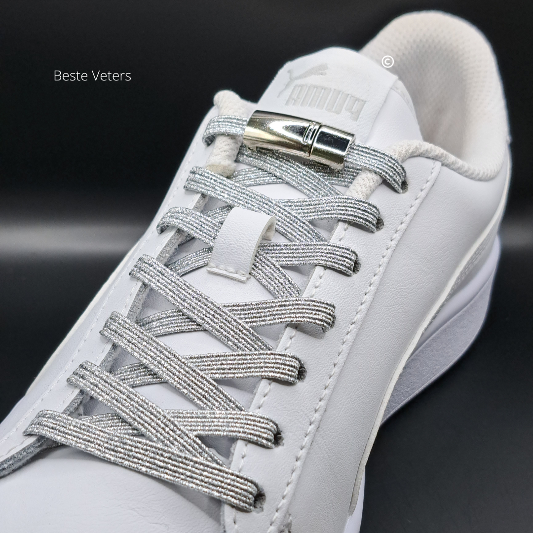 Elastische schoenveters met magnetisch sluiting klem - Zilver
