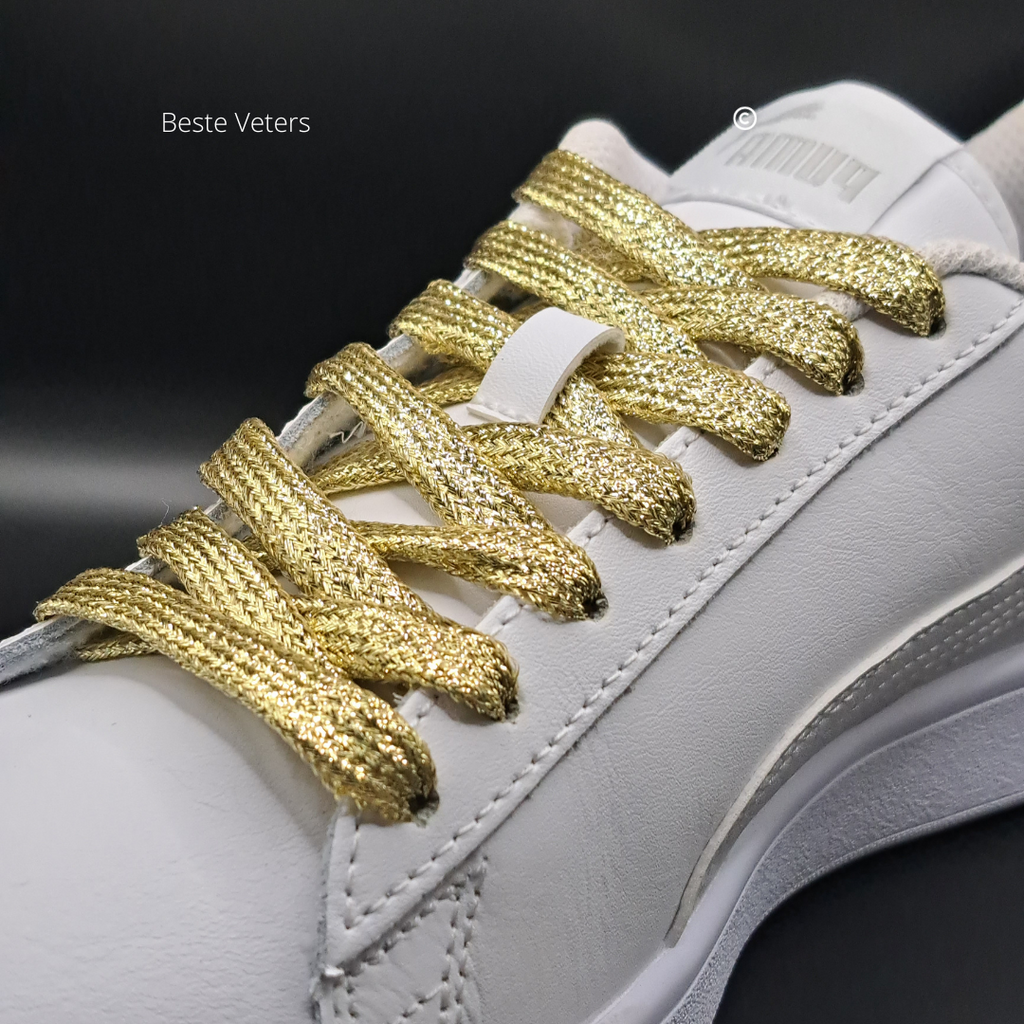 Egurs Glitterveters, 1 paar, 110 cm, kleurrijk, metallic, platte veters, scheurvaste schoenveters, schoenveters voor sneakers, sportschoenen, loopschoenen, gymschoenen, keuze uit 16 kleuren, zwart